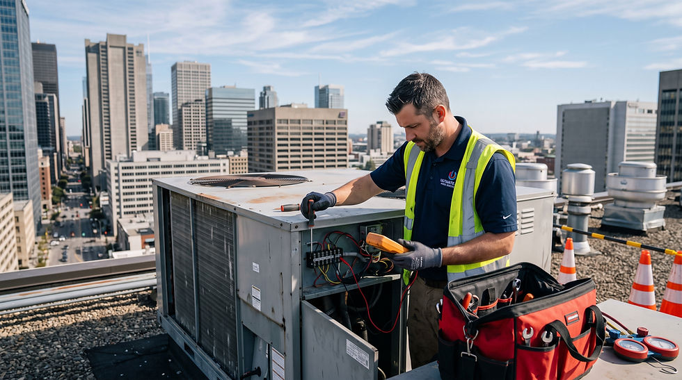 vendor performing hvac maintenance commercial building