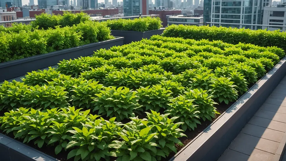 Close-up view of a lush green rooftop garden
