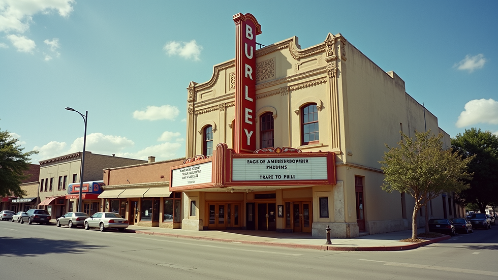 Wide angle view of Burley Theatre's exterior during a sunny day