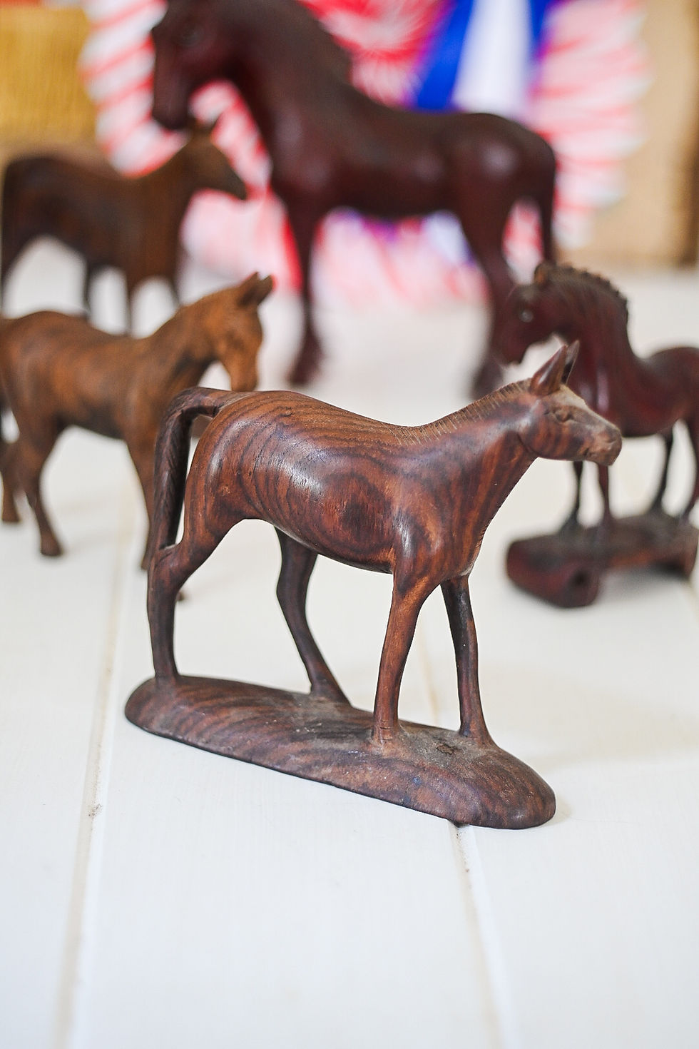 Thumbnail: Vintage Hand Carved Wooden Toy Horses