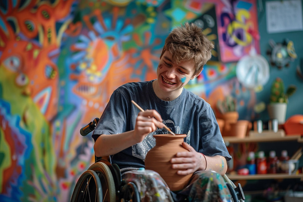 child doing pottery in a colorful background