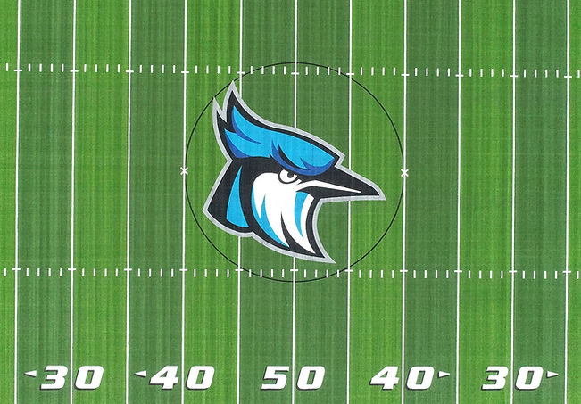 Raytown High School synthetic turf football field midfield view built by Midwest Synthetic Turf Professionals.
