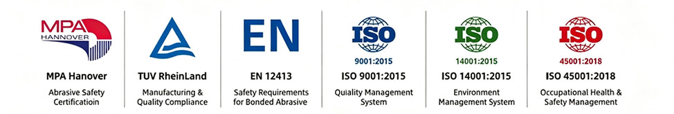 MPA Hanover TÜV Rheinland EN 12413 and ISO 9001 quality compliance certificates