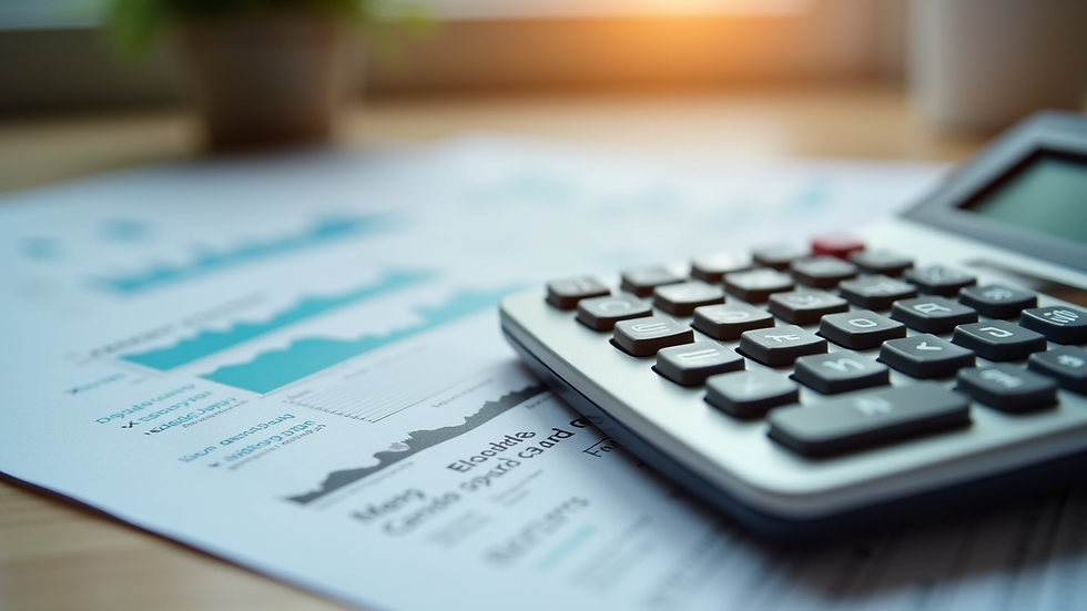 Close-up view of a calculator and financial documents on a table