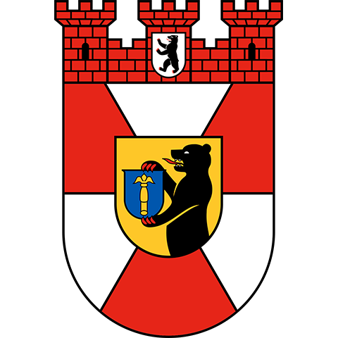 Stadtwappen Berlin-Mitte mit Bärenmotiv auf rot-weißem Schild mit Turmkrone – apoFinanz-Beratung in der Hauptstadtregion für Ärztinnen, Ärzte und Apotheker im Zentrum Berlins.