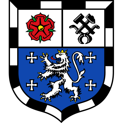 Wappen von Saarbrücken mit blauem Schild und rotem Kreuz – repräsentiert die apoFinanz-Region Mitte im Saarland und steht für die kompetente Begleitung von Heilberuflern in Fragen der Existenzgründung und Absicherung.