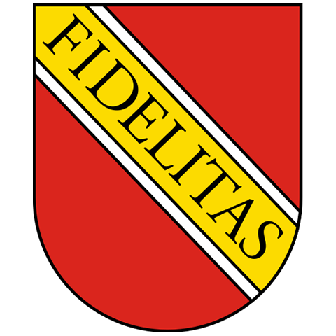 Stadtwappen von Karlsruhe mit rotem Balkenkreuz auf gelbem Schild – repräsentiert die apoFinanz-Beratung in Nordbaden und die individuelle Unterstützung bei Gründung, Praxisführung und Vermögensaufbau.