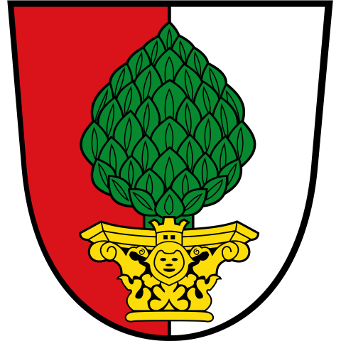 Stadtwappen von Augsburg mit rotem Zirbelnuss-Emblem auf silbernem Grund – steht für die apoFinanz-Beratung im südwestlichen Bayern und die persönliche Begleitung von Heilberuflern in der traditionsreichen Fuggerstadt.