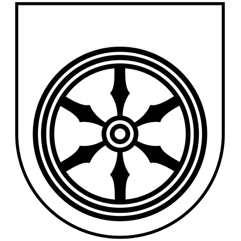 Wappen von Osnabrück mit silbernem Rad auf rotem Schild – symbolisiert die regionale Verbundenheit der apoFinanz mit der medizinischen und pharmazeutischen Zielgruppe in der Region Südoldenburg.