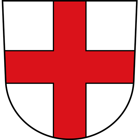 Wappen von Freiburg mit rotem Kreuz auf silbernem Schild – symbolisiert die apoFinanz-Beratung im Breisgau und die nachhaltige Unterstützung medizinischer Berufe in einer der sonnigsten Städte Deutschlands.