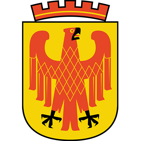 Potsdamer Stadtwappen mit rotem Adler auf goldenem Schild – apoFinanz ist auch in Brandenburgs Hauptstadt aktiv und unterstützt Heilberufler bei Gründung, Absicherung und Vermögensaufbau.
