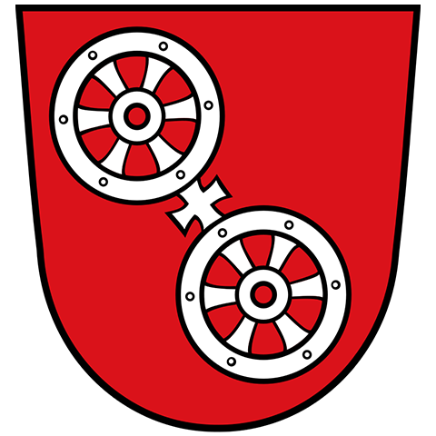 Wappen von Mainz mit silbernem Rad auf rotem Schild – symbolisiert die regionale apoFinanz-Beratung für Heilberufe in der rheinland-pfälzischen Landeshauptstadt mit akademischer und medizinischer Prägung.