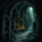 Shadowy forest path with glowing green light – eerie horror story setting