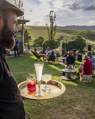 Visitors enjoy cocktails in a beautiful rural setting