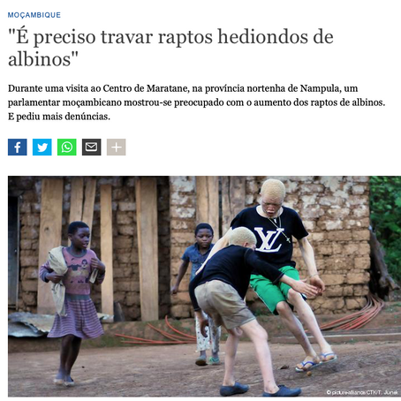 DW | "É preciso travar raptos hediondos de albinos"