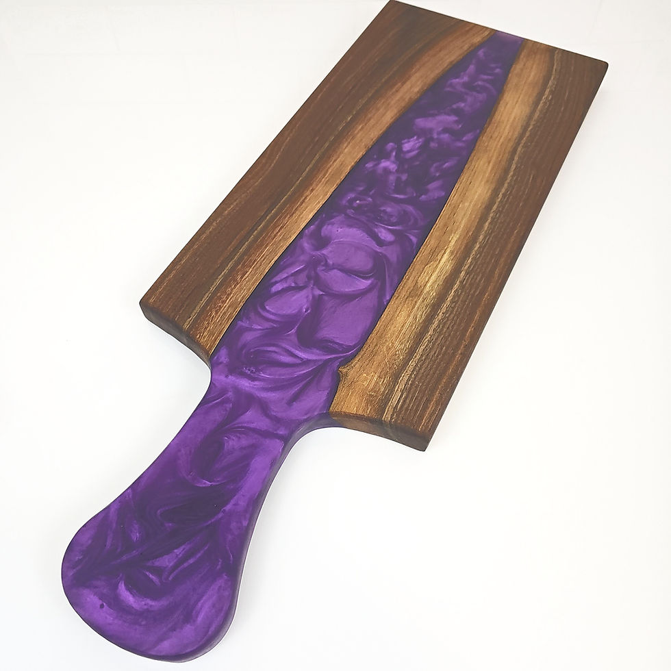 Thumbnail: 20"x7" Solid Handle Black Walnut Charcuterie Board (Your Choice of Resin Color)
