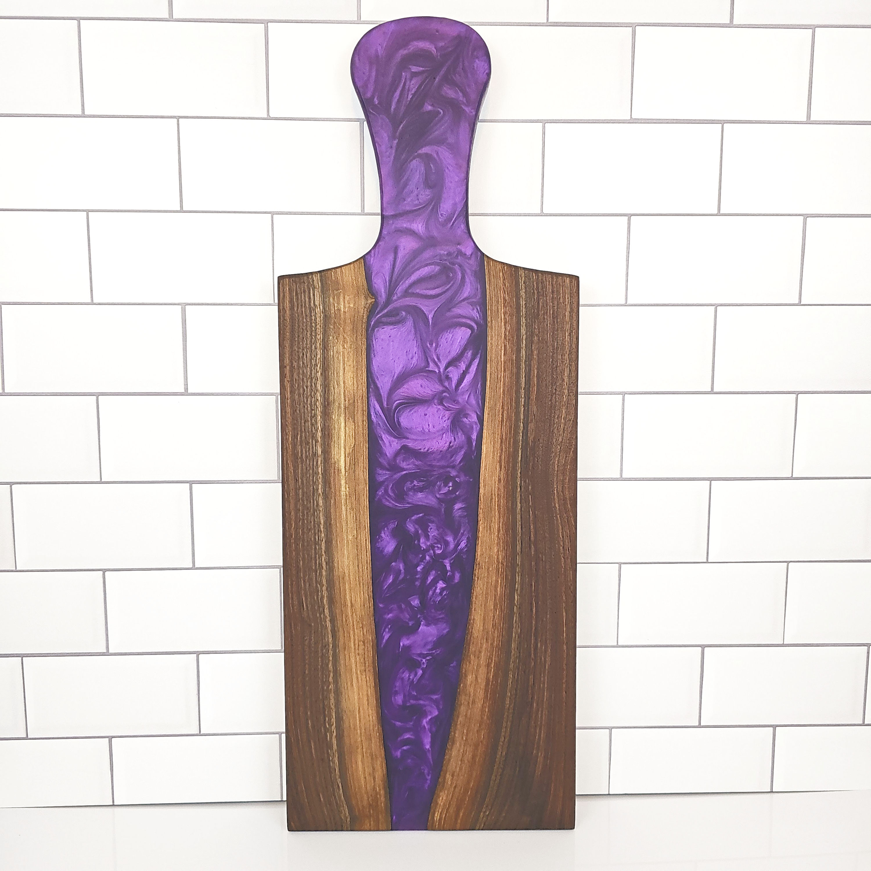 20"x7" Solid Handle Black Walnut Charcuterie Board (Your Choice of Resin Color)