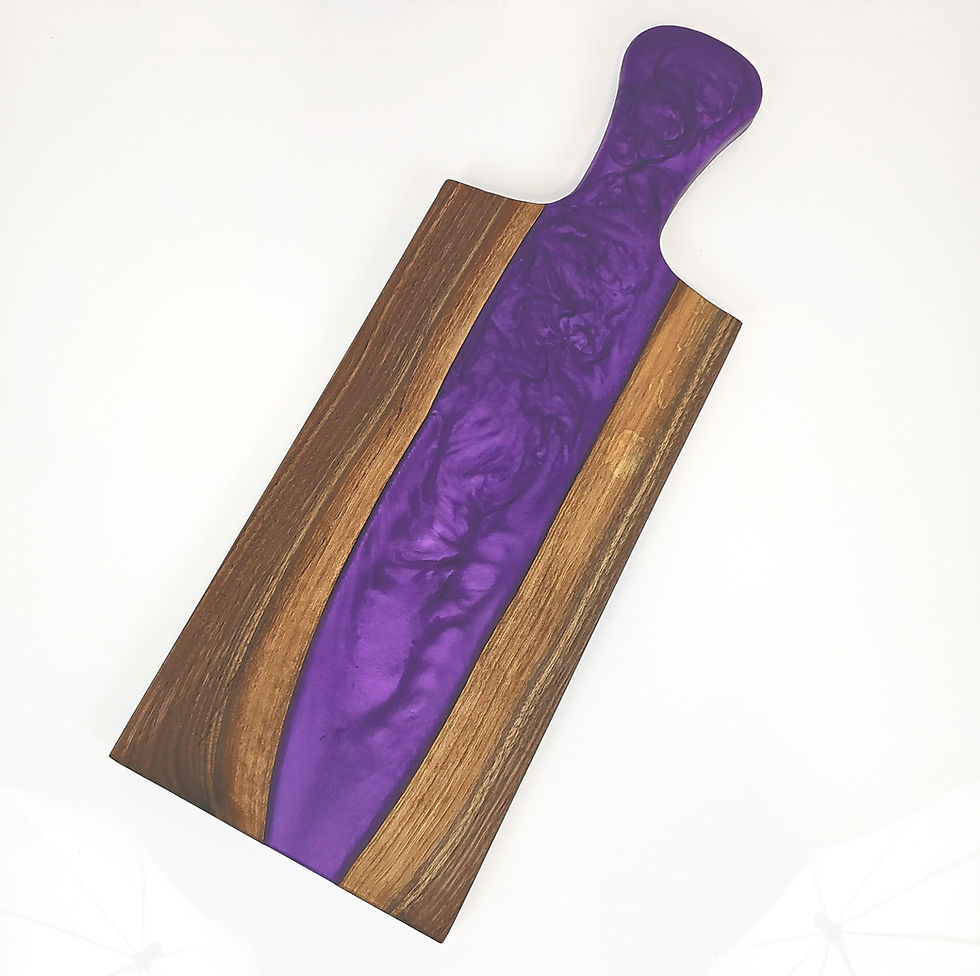Thumbnail: 20"x7" Solid Handle Black Walnut Charcuterie Board (Your Choice of Resin Color)