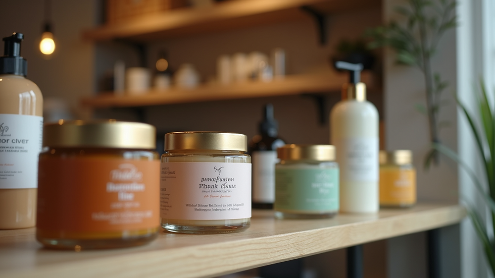 Close-up view of handmade skincare products on display at a Black-owned business