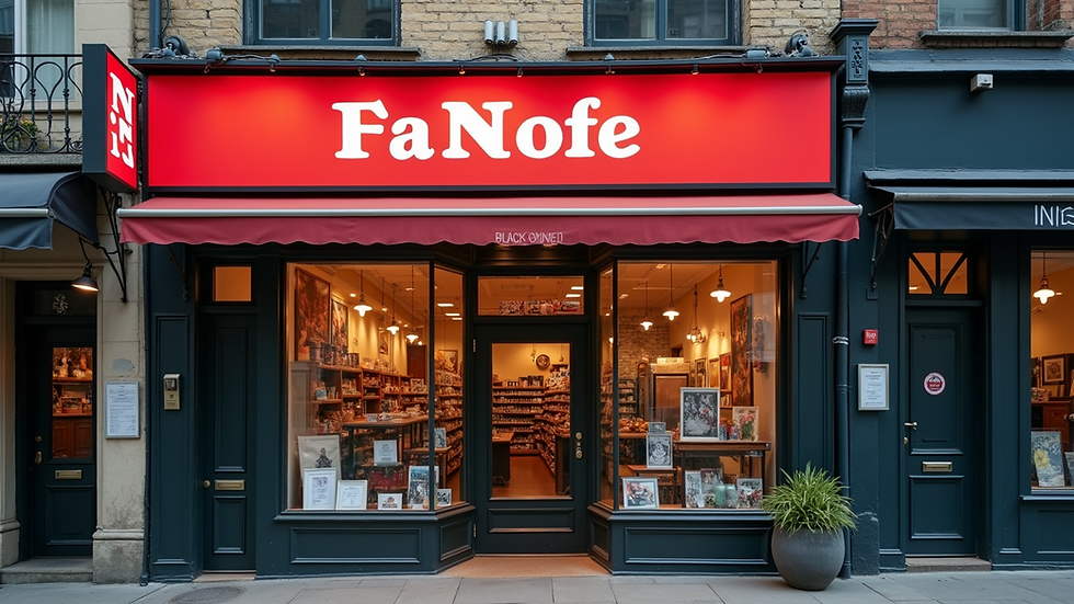 Eye-level view of a Black-owned business storefront with vibrant signage