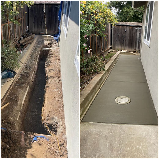 Before and after full sewer line replacement in Sunnyvale. Replacing root-damaged 1950s clay pipe with durable ABS plastic sewer line and new cleanout access to stop backups.