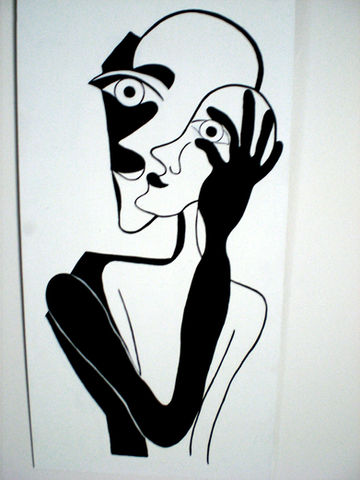 Kunst, Bild, Zeichnung, Frau,  Hand, Schutz, schwarz weiss