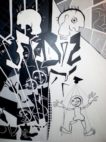 Kunst, Bild, Puppenspieler, gefangen