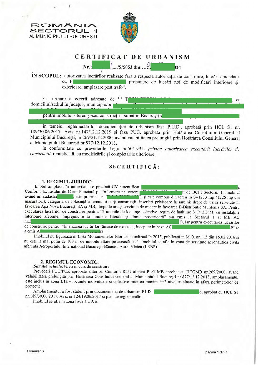 certificat de urbanism model