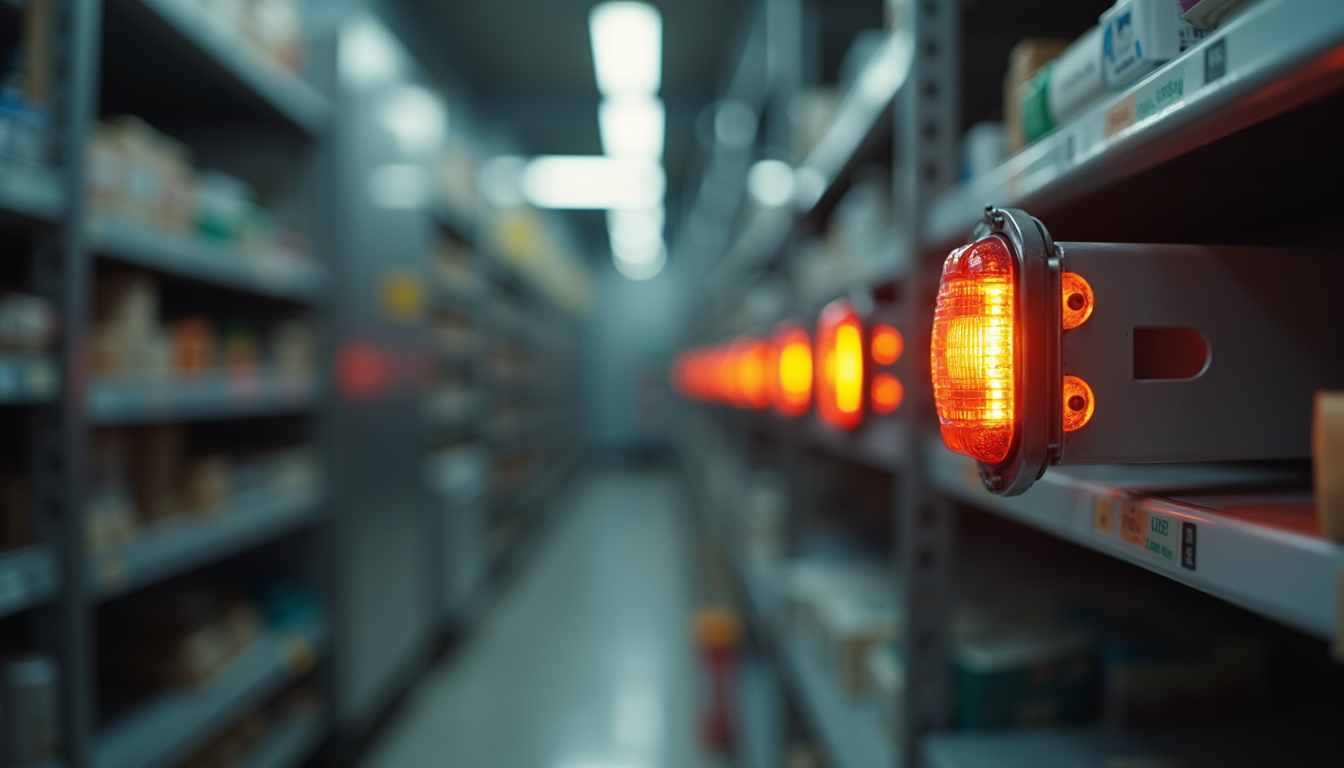 Vista frontal de servidor de dados com luzes indicadoras acesas