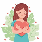 Uma mulher envolve um coração com afeto