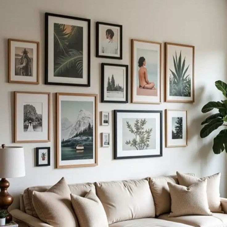 Salón con muebles funcionales y decoración personalizada con plantas y objetos decorativos”