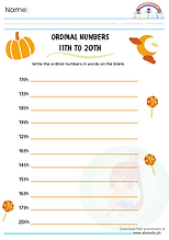 Ordinal Numbers 11th to 20th