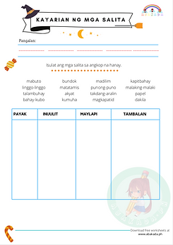 Kayarian ng mga Salita Worksheet 4