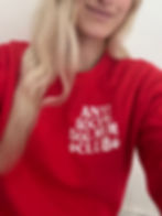 woman wearing our anti social dog mum clothing in red