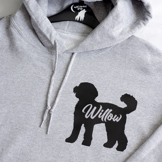 grey hoodie with labradoodle called willow