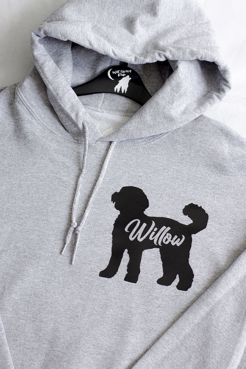 Silhouette of dog breed and name on a hoodie