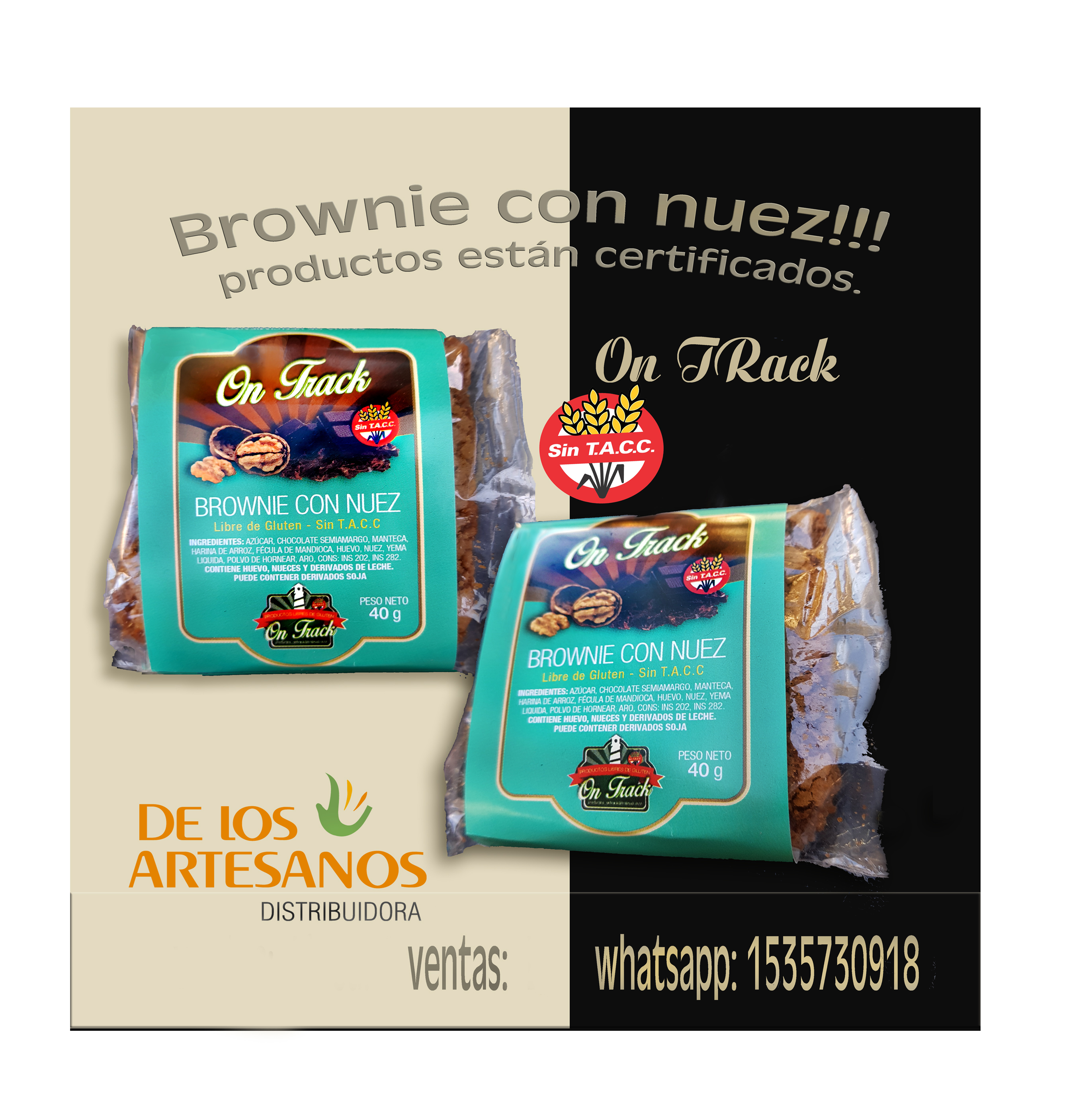 ✅Libres de gluten ON TRACK BROWNIE LIBRES DE GLUTEN, APTO CELIACOS, SIN TACC