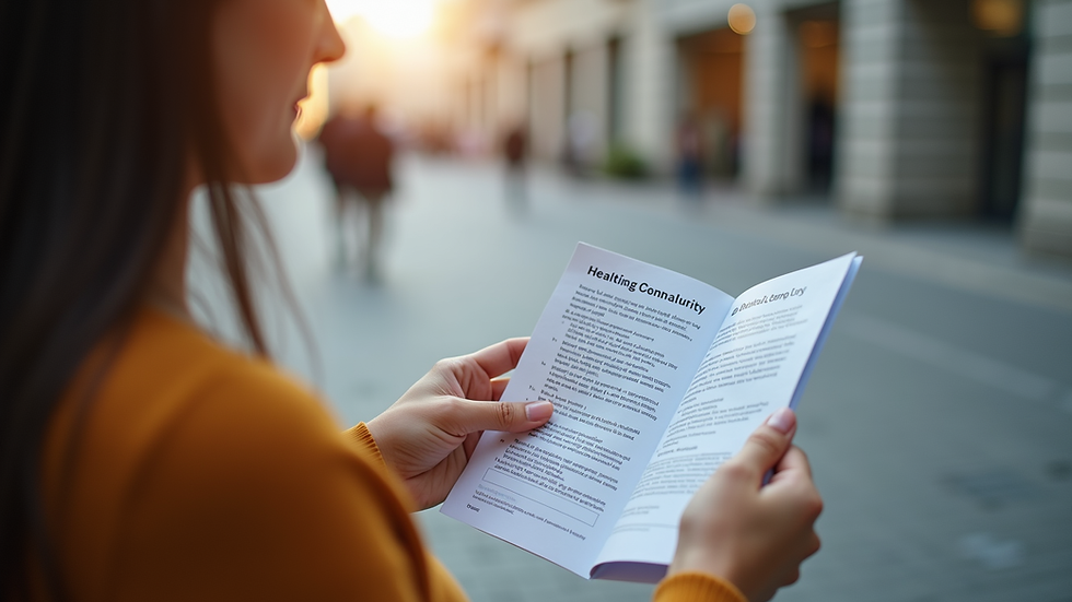 Eye-level view of a woman reading a health education pamphlet