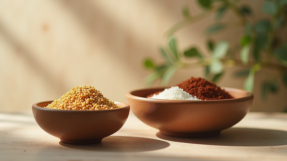 Close-up view of natural skincare ingredients in bowls