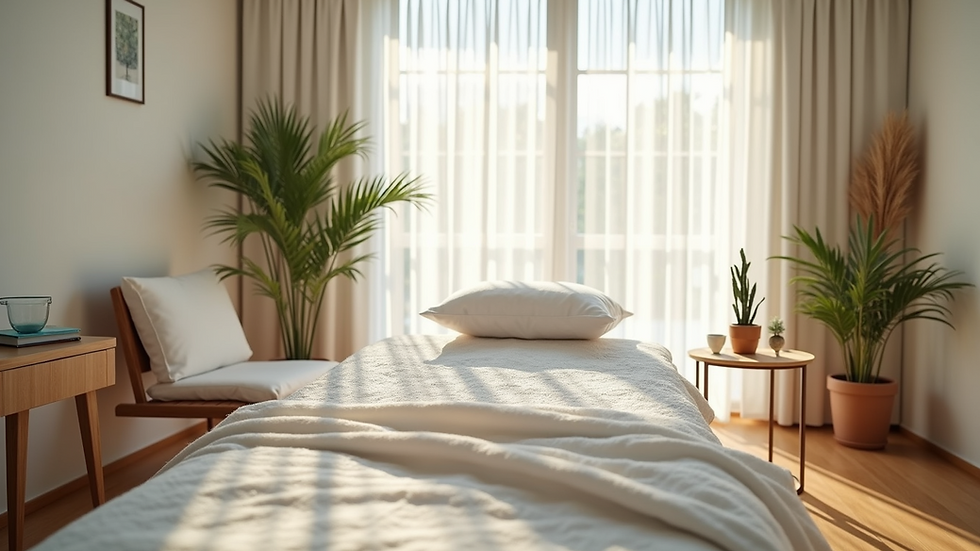 High angle view of a calm therapy room with natural elements