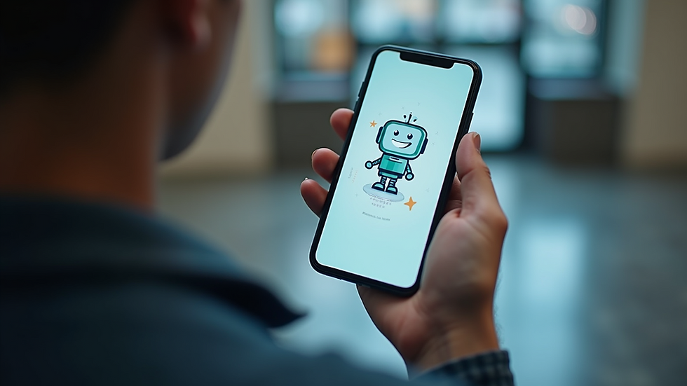 Eye-level view of a friendly chatbot interface on a smartphone screen