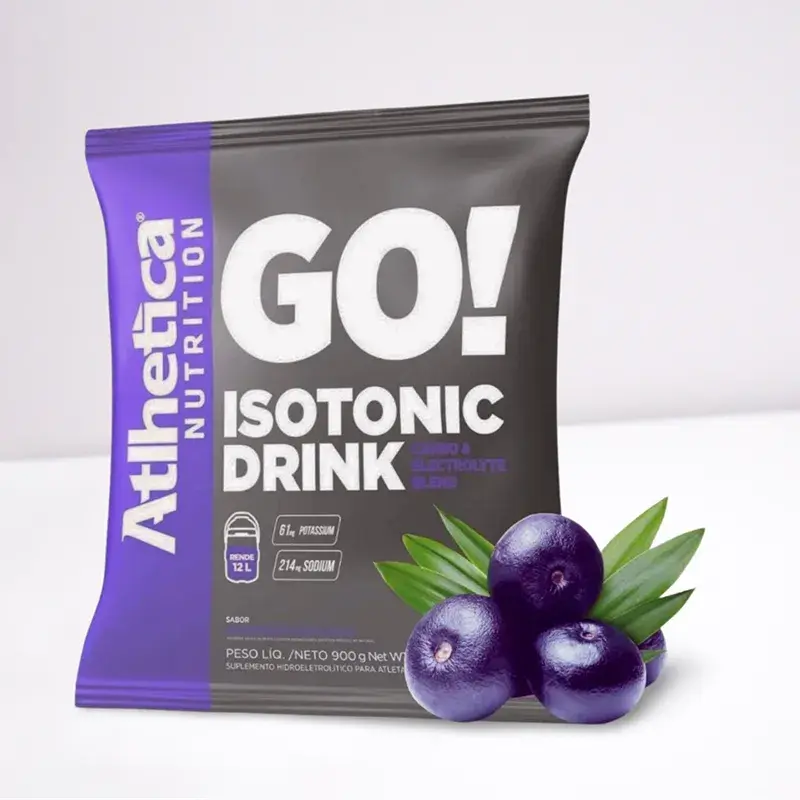 Saco de bebida isotônica Go! com mirtilos frescos, Athetica Nutrition, para refrescar.