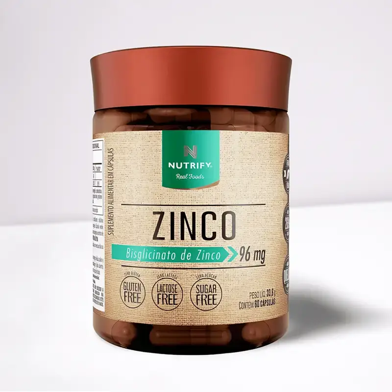 Suplemento ZINCO da Nutrival, 30mg de Zinco, embalagem com a tampa marrom. Musclor Suplementos