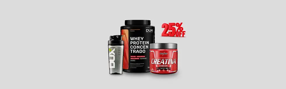 Kit Whey Protein, Creatina e Coqueteleira com promoção