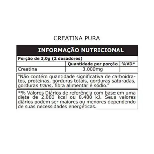 Tabela nutricional da creatina probiótica