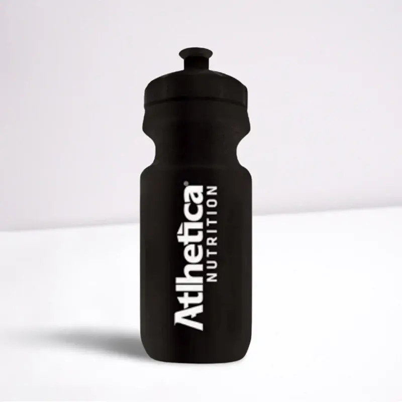Garrafa preta Atlhetica Nutrition, ideal para transportar suplementos e água Musclor Suplementos.