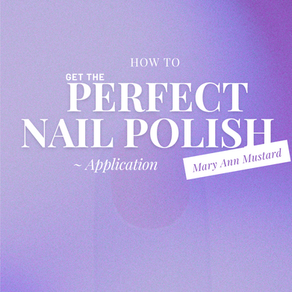 The text "How To Get The Perfect Nail Polish Application " on a purple background with a faint image of a painted nail.
