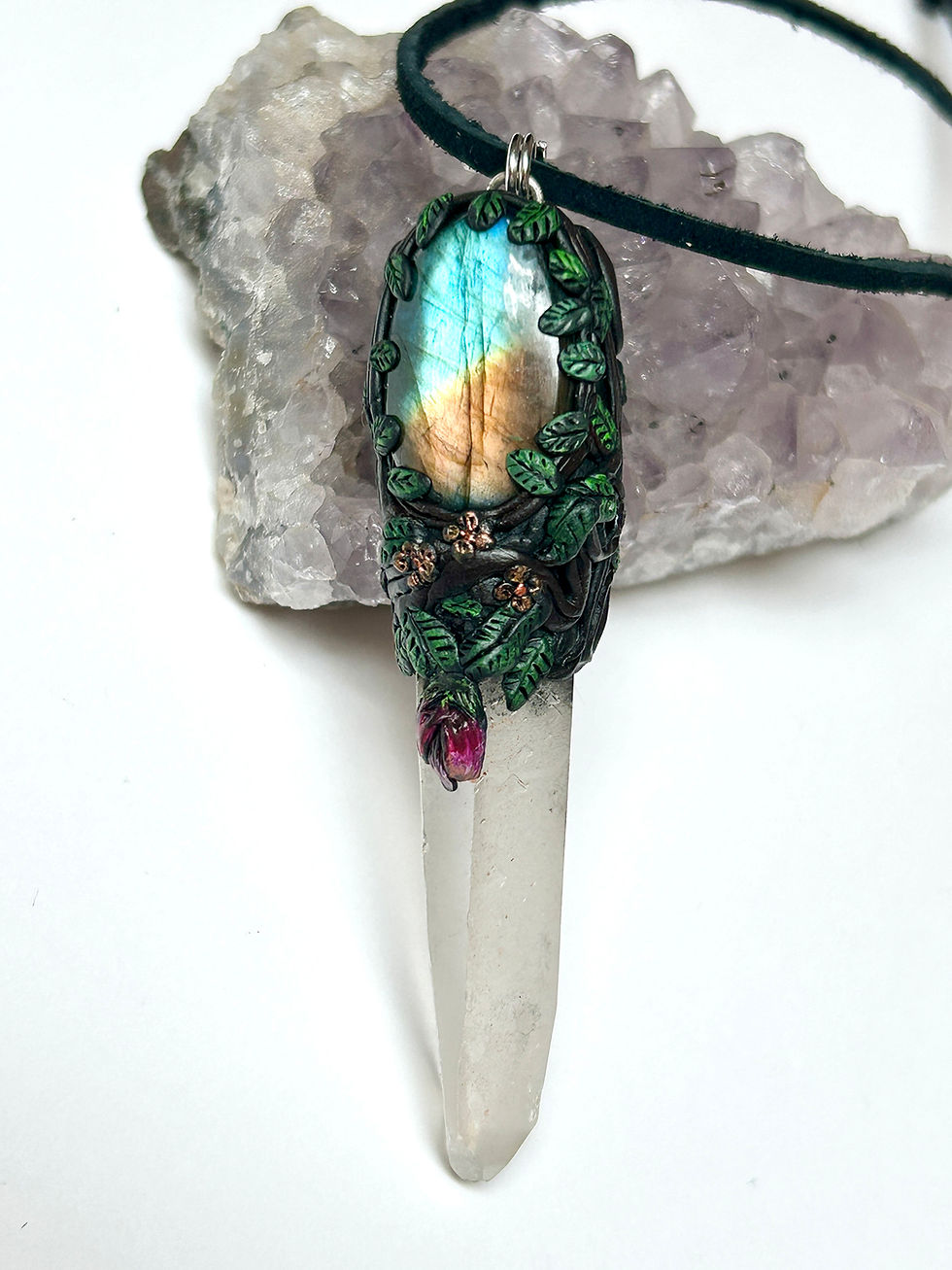 Thumbnail: Daughter of the Woods - Lemurian Quartz and Labradorite Pendant