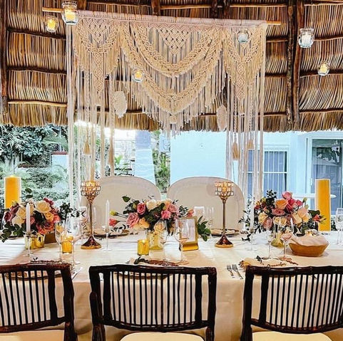 Dais de mariage 
Chemin de table 
Macramé 
Puerto Vallarta
Mariage
Décoration de fête 
Bohème 
Rideaux 
Fabriqué au Mexique
Écologique
Déco Durable