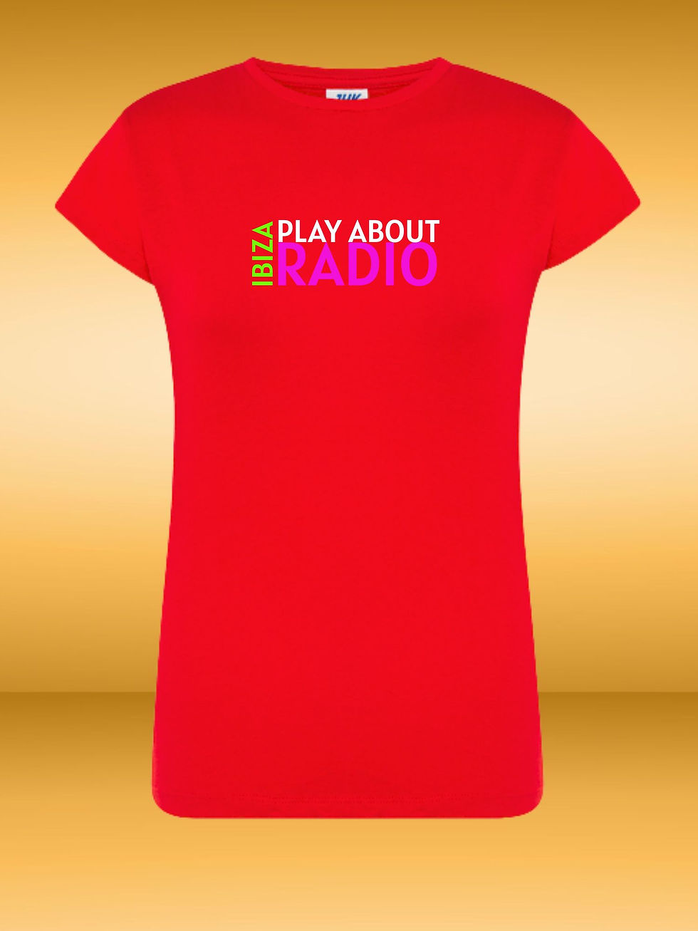 Thumbnail: Red Woman T-Shirt with Ibiza PlayAbout Radio design